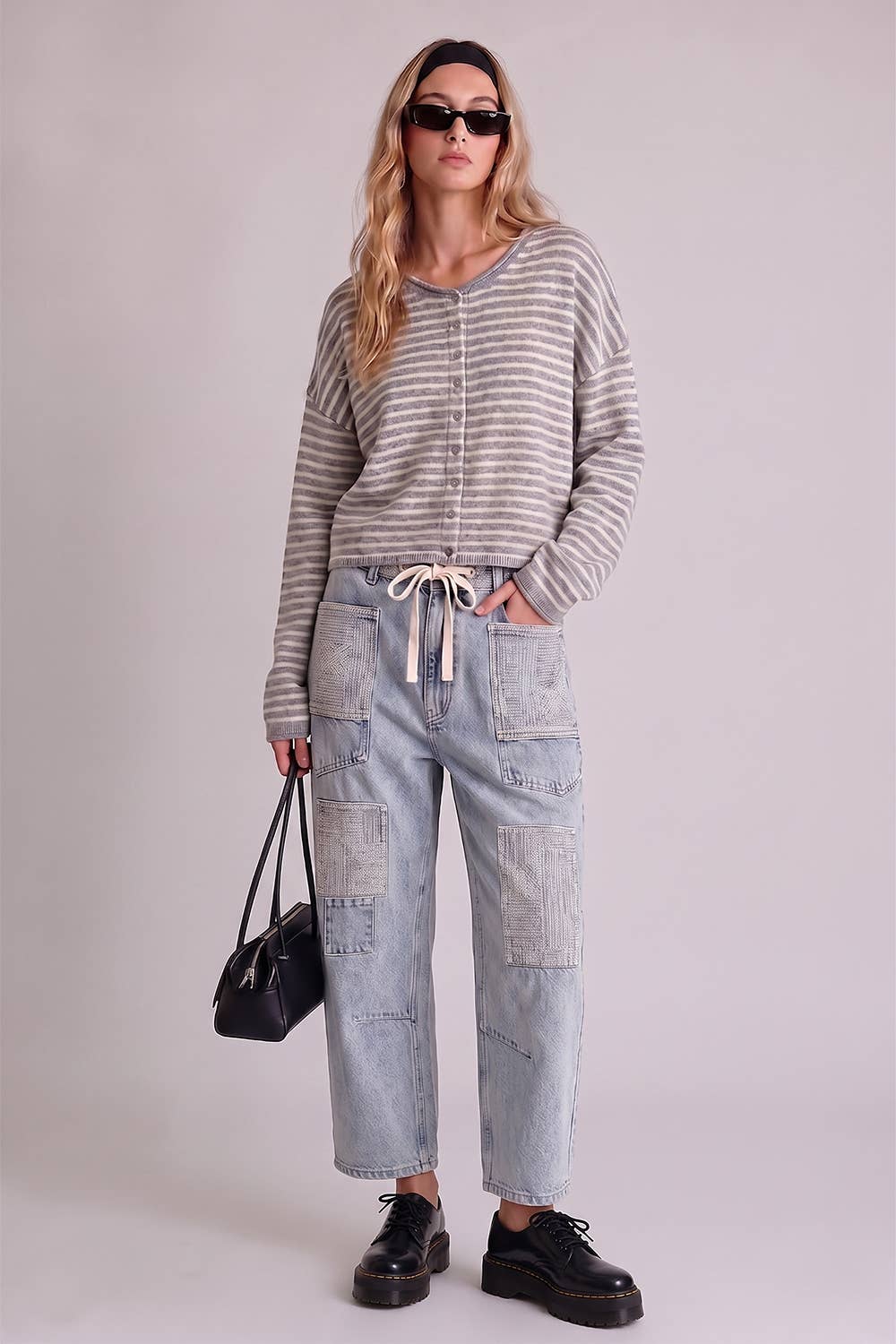 VJP90097-VERY JEAN Patch Detail Washed Denim Barrel Jeans