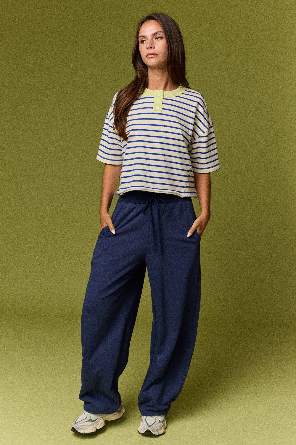 PT20081 Henley neck s/s stripe top