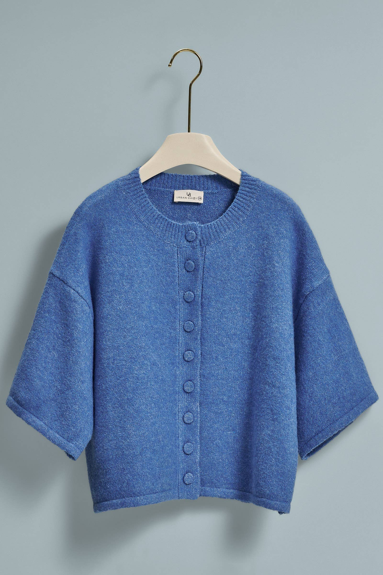 Cropped Knit Button-Front Cardigan Dropped Shoulder
