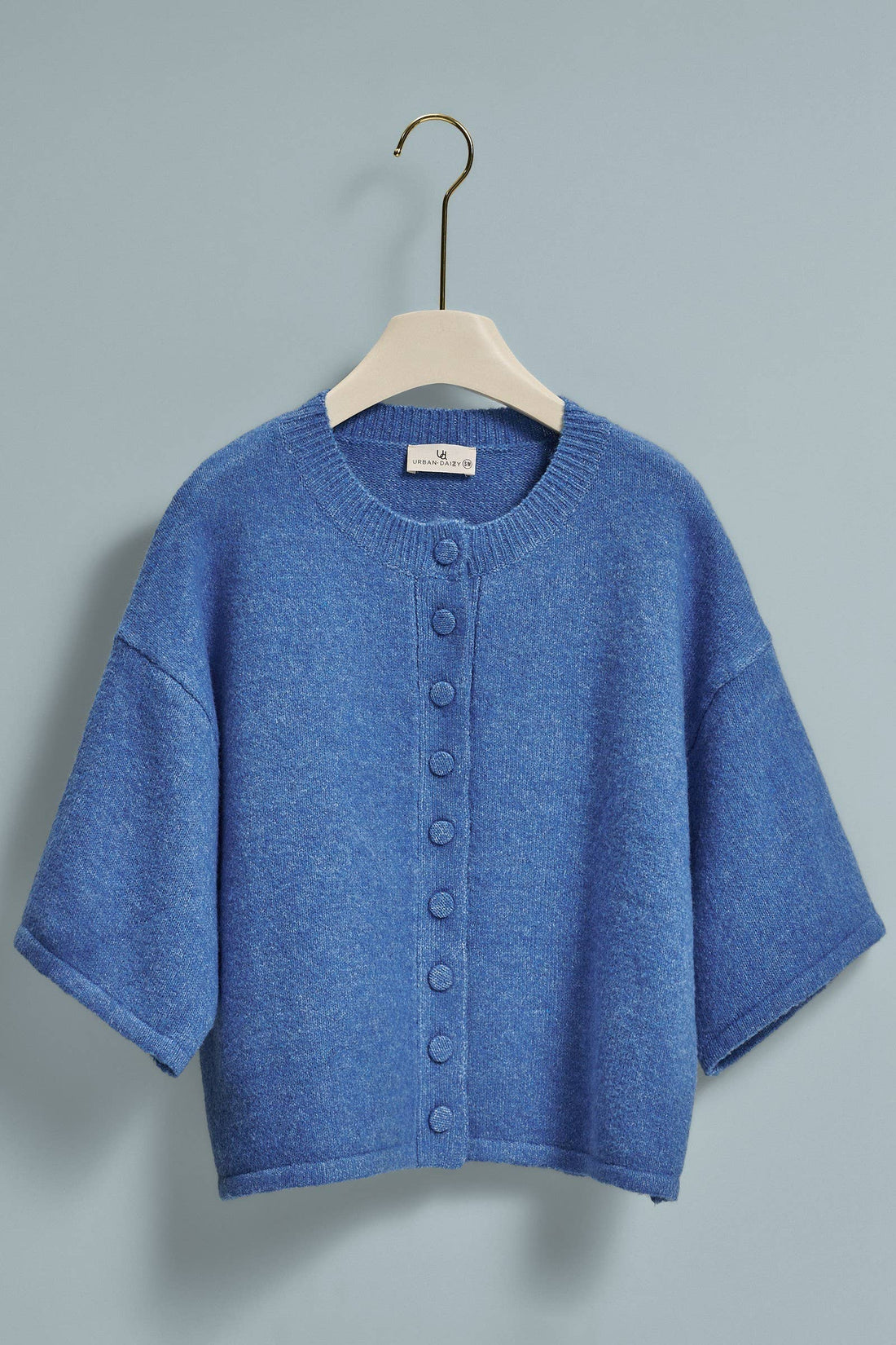Cropped Knit Button-Front Cardigan Dropped Shoulder