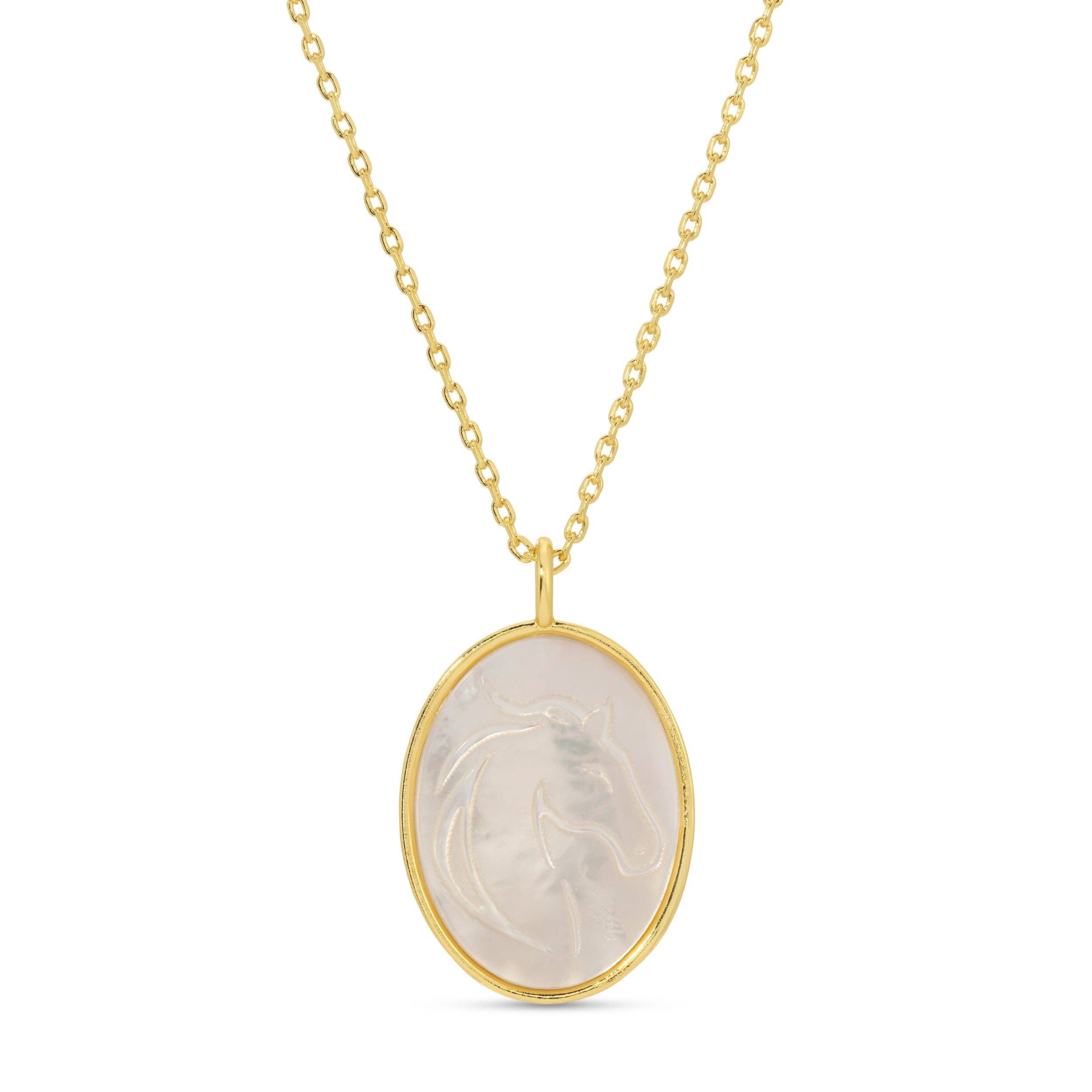 Sale - Horse Etched Shell Pendant Necklace