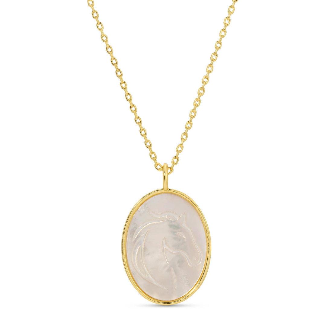 Sale - Horse Etched Shell Pendant Necklace