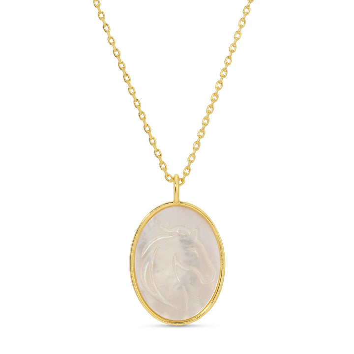 Sale - Horse Etched Shell Pendant Necklace