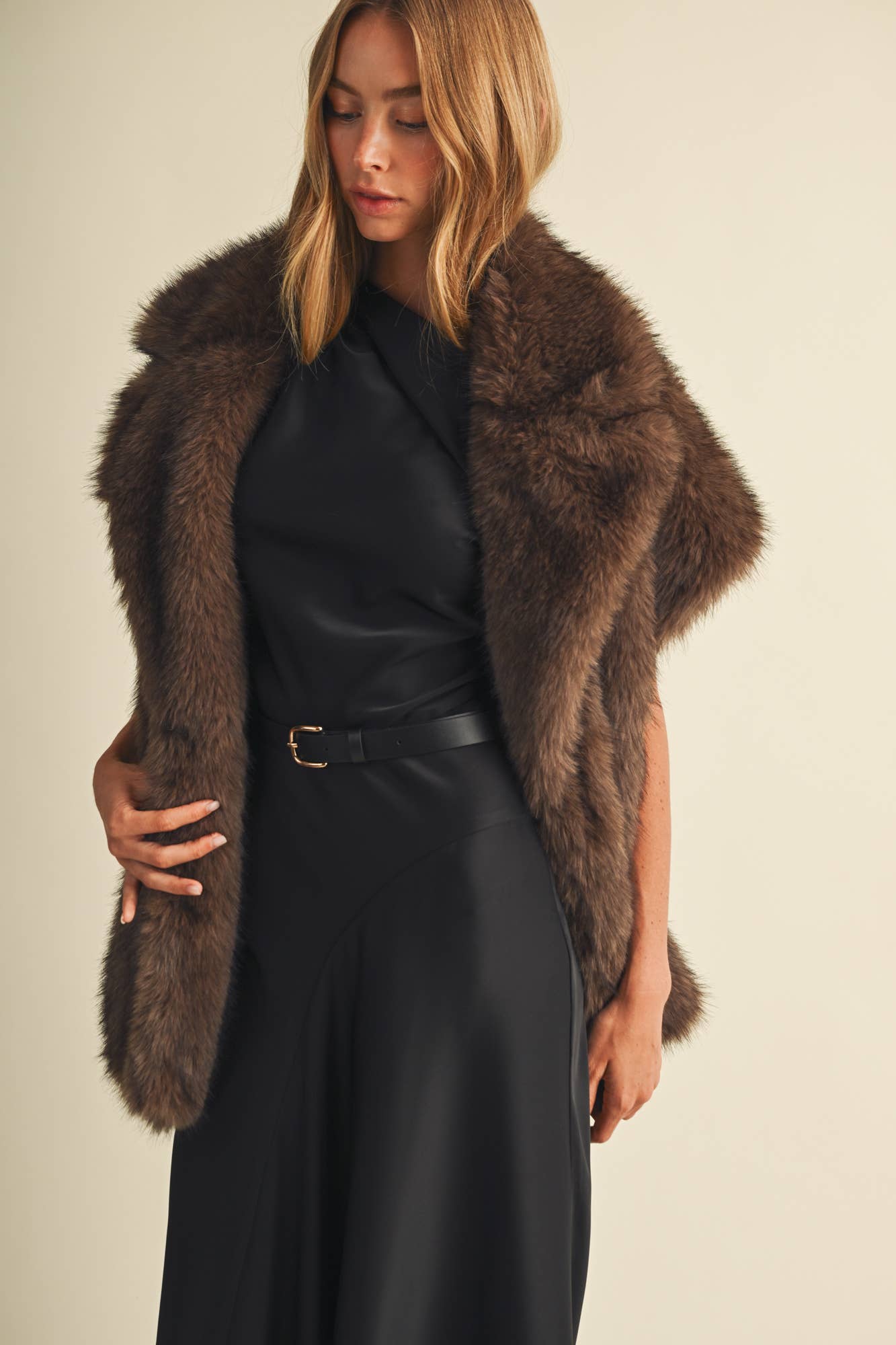 Statement Lapel Plush Faux Fur Vest