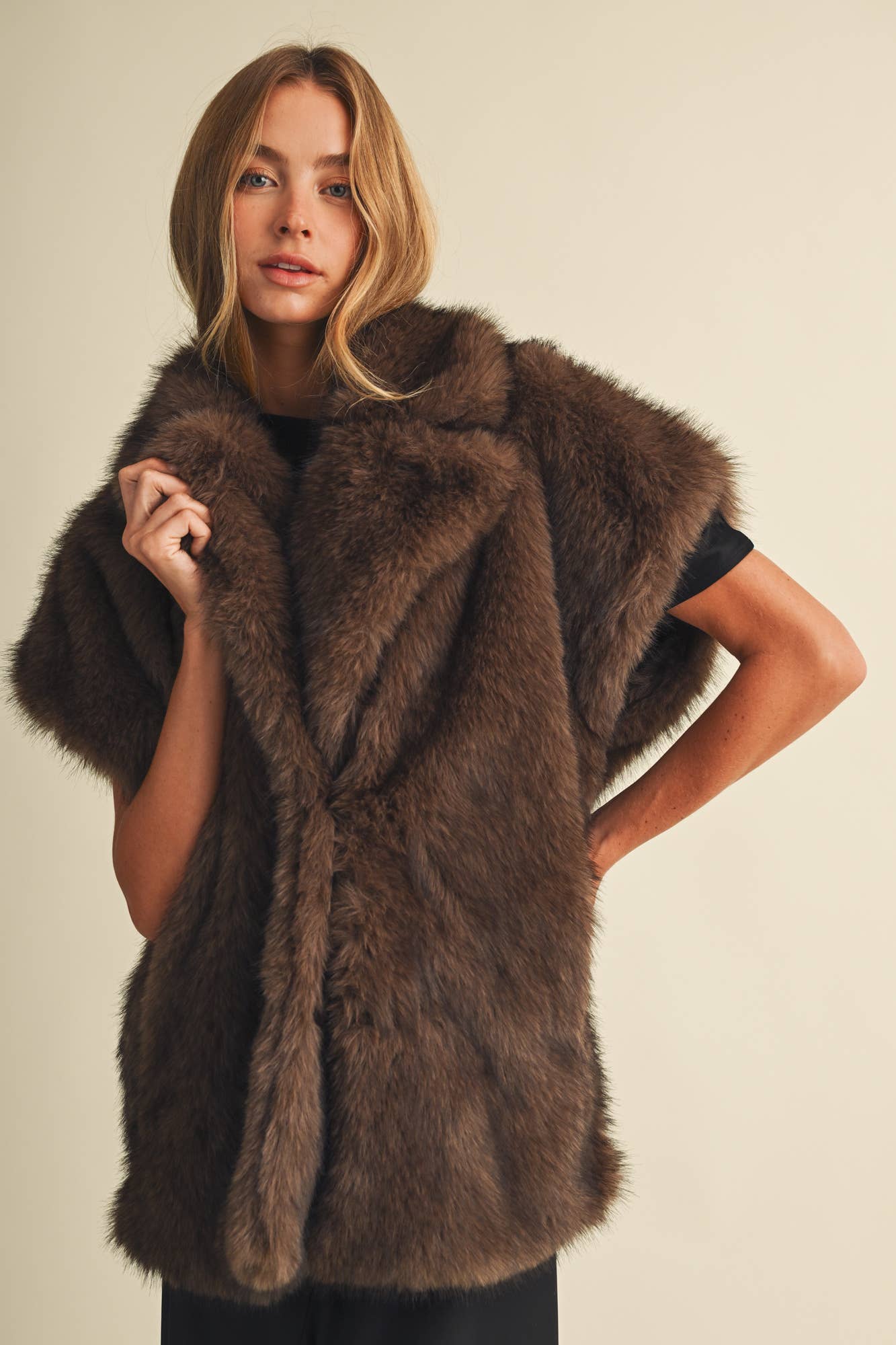 Statement Lapel Plush Faux Fur Vest