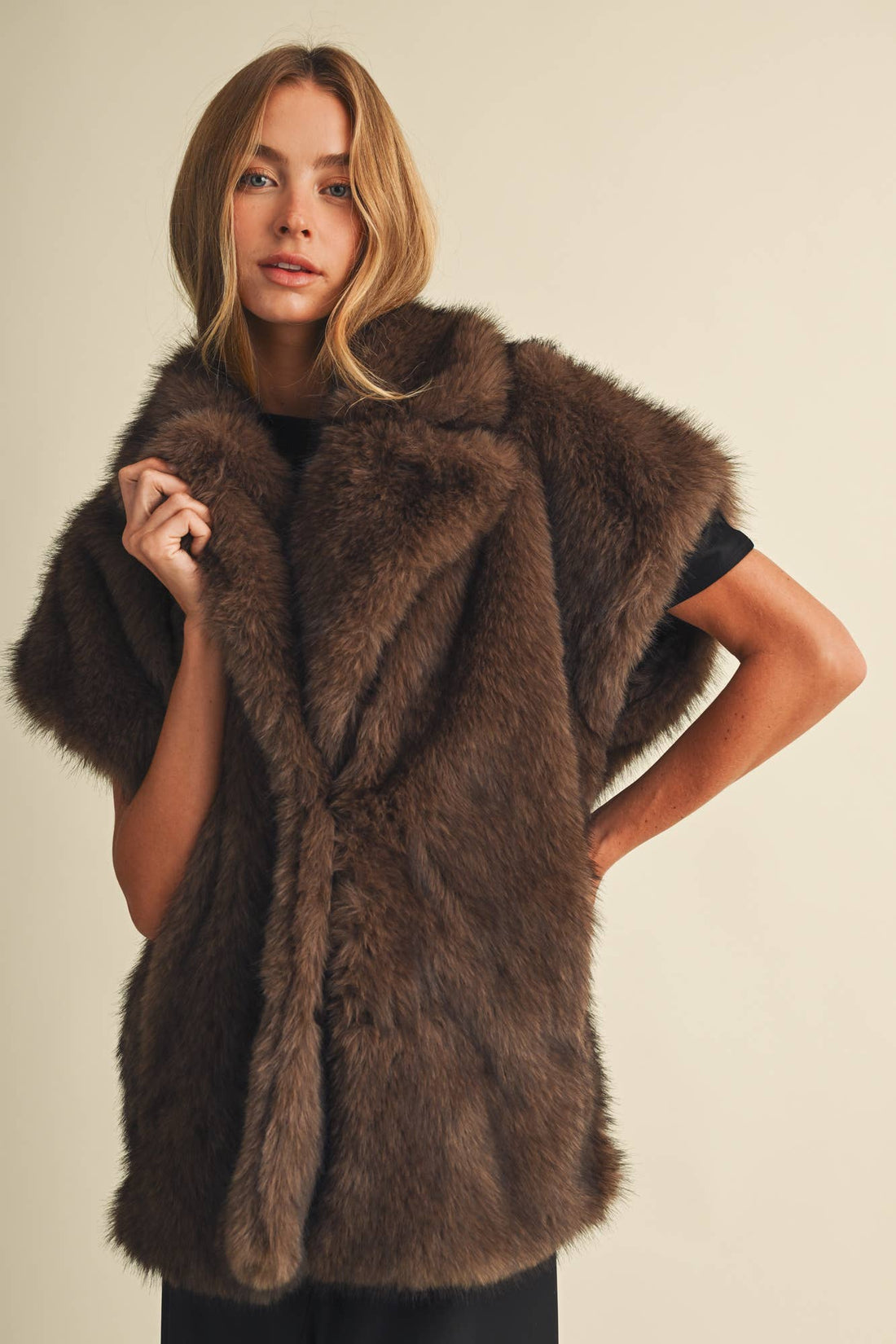 Statement Lapel Plush Faux Fur Vest