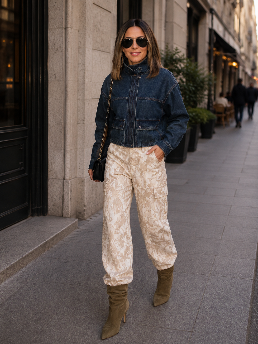 Walk A Straight Line PINSTRIPED DENIM BARREL PANTS
