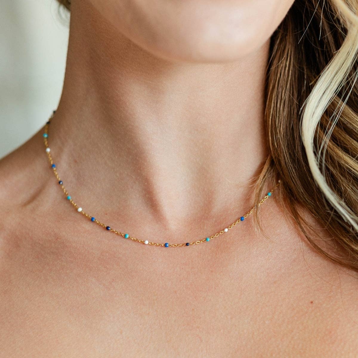 Sweetly Colored Delicate Chain Necklace, Water Resistant