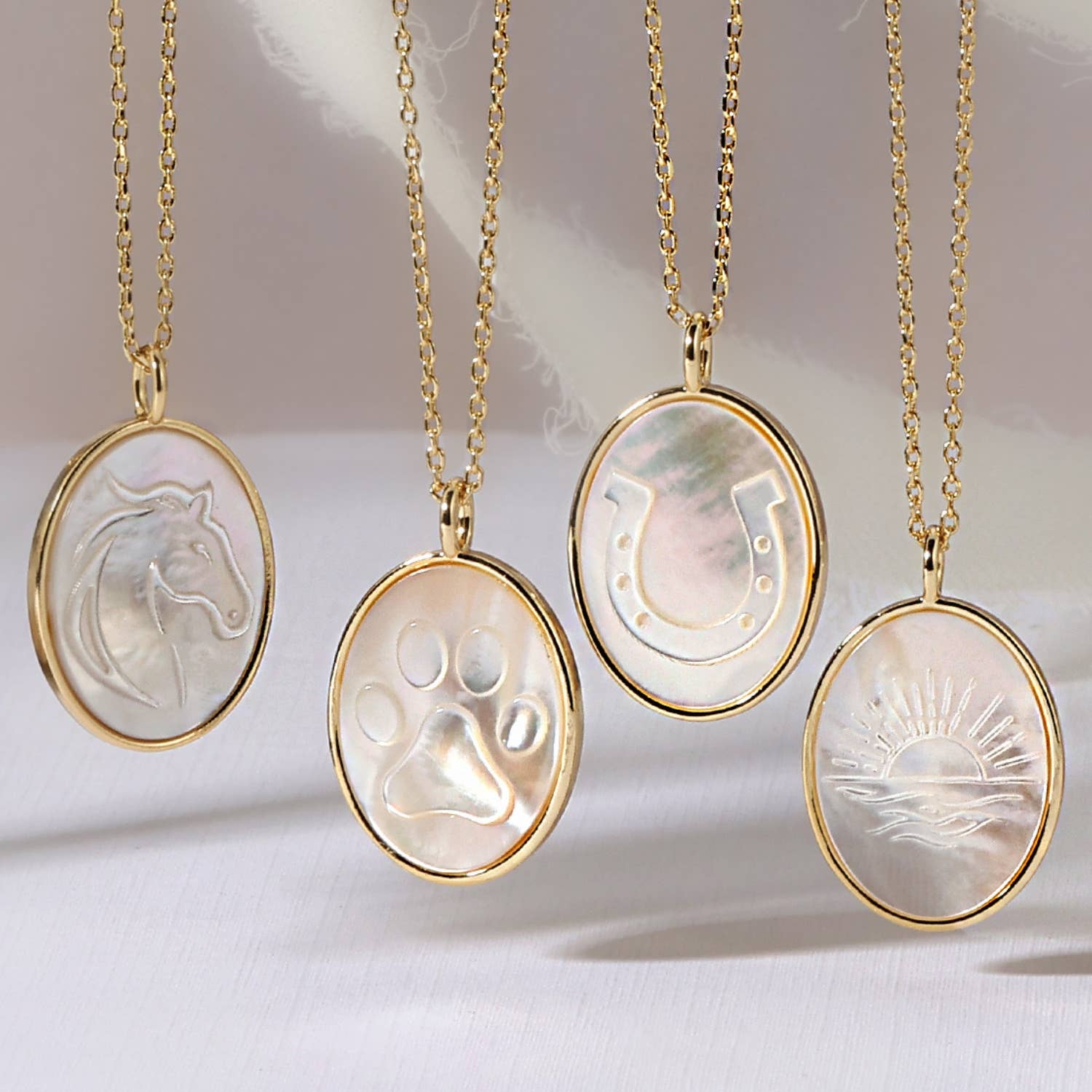 Sale - Horse Etched Shell Pendant Necklace