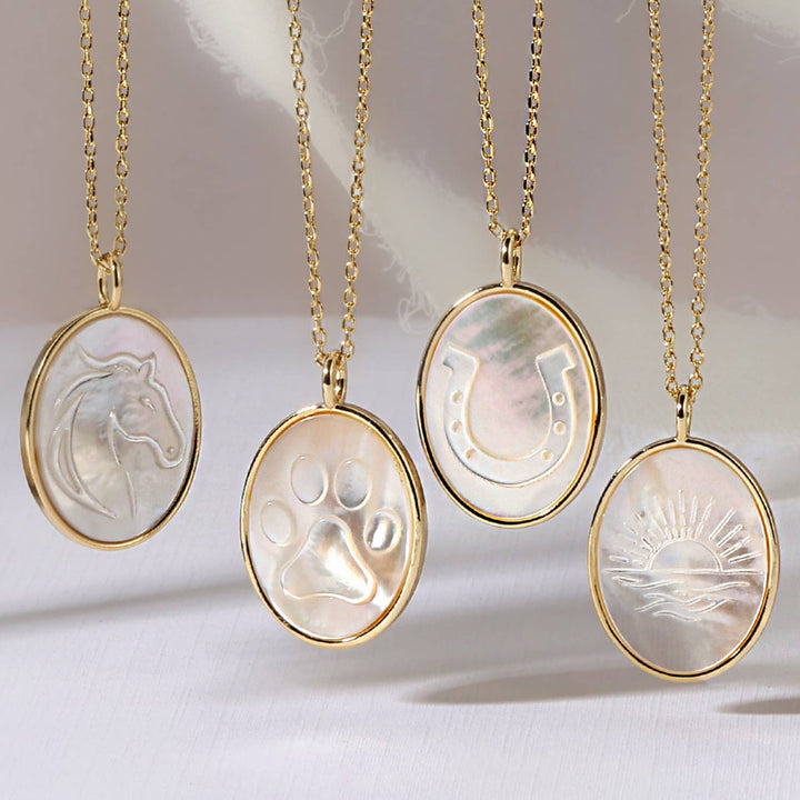 Sale - Horse Etched Shell Pendant Necklace