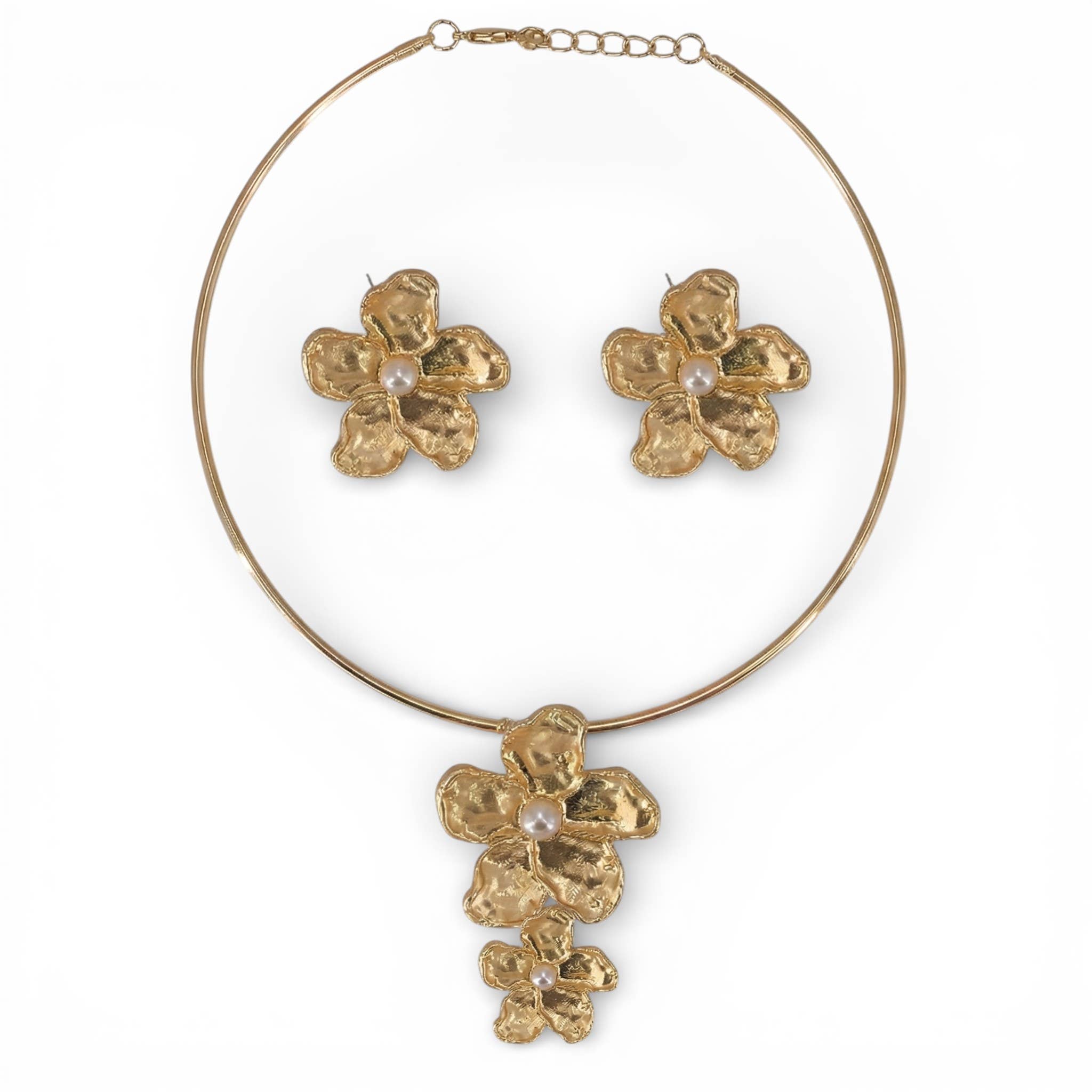 Golden Hibiscus Flower Statement Earrings | Handmade Jewelry