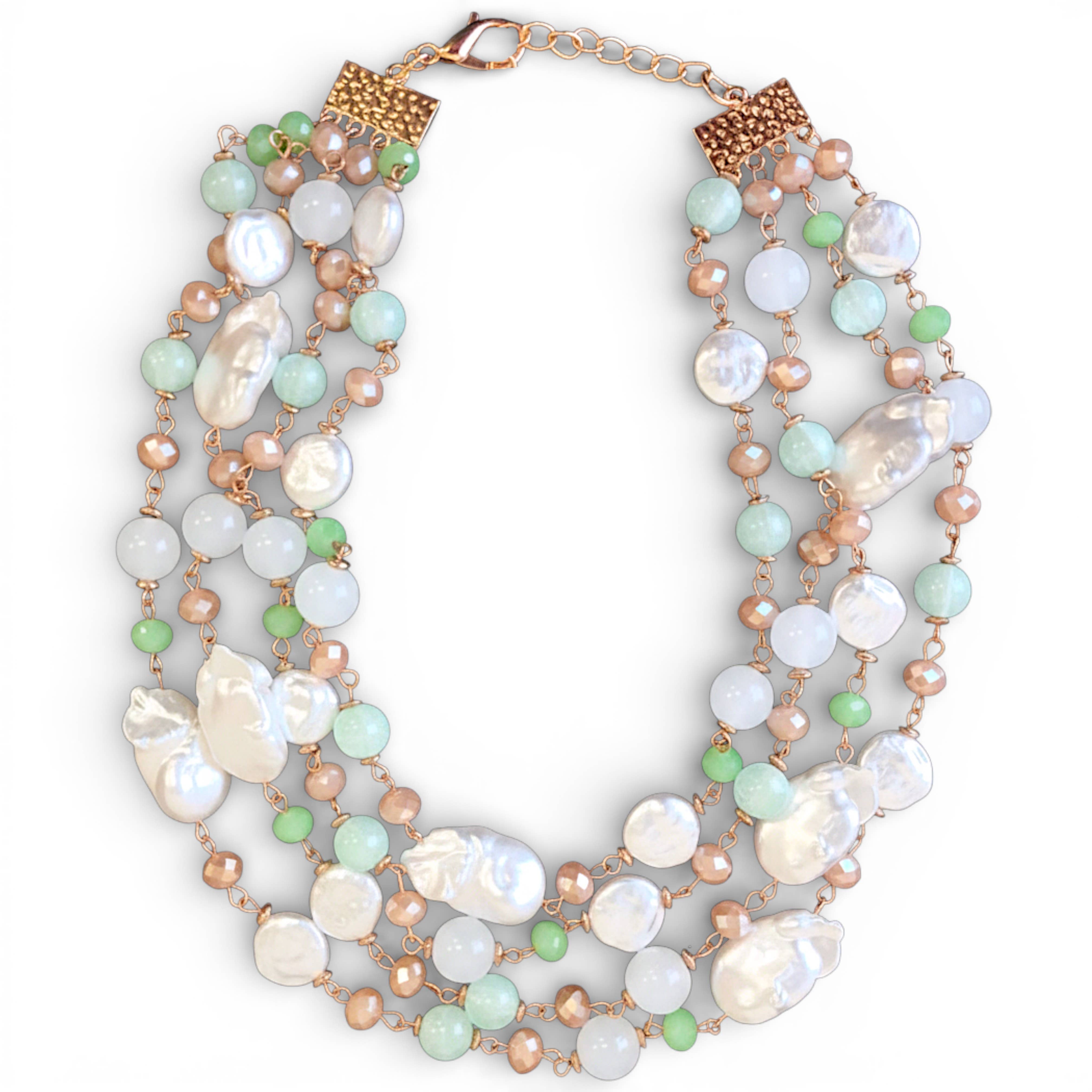 Pastel Beaded Pearl Collar | Handmade Statement Necklace