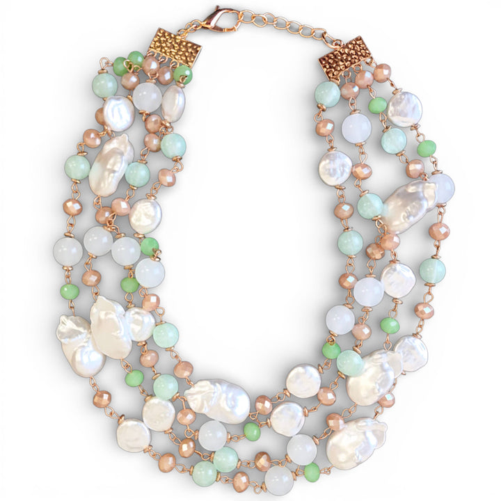 Pastel Beaded Pearl Collar | Handmade Statement Necklace