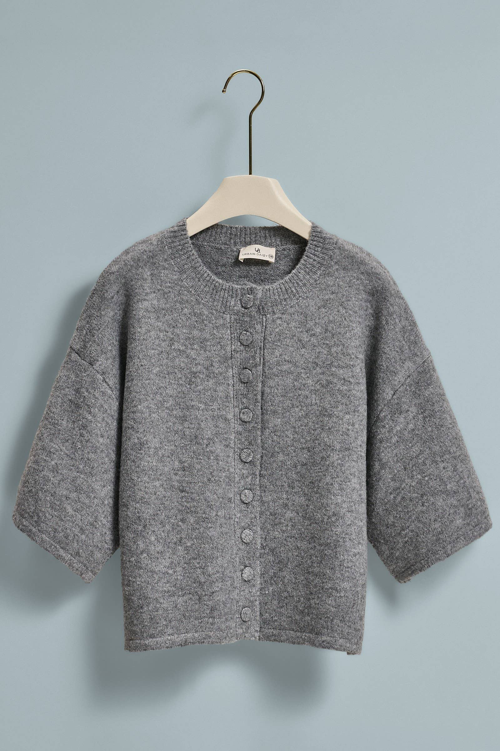 Cropped Knit Button-Front Cardigan Dropped Shoulder