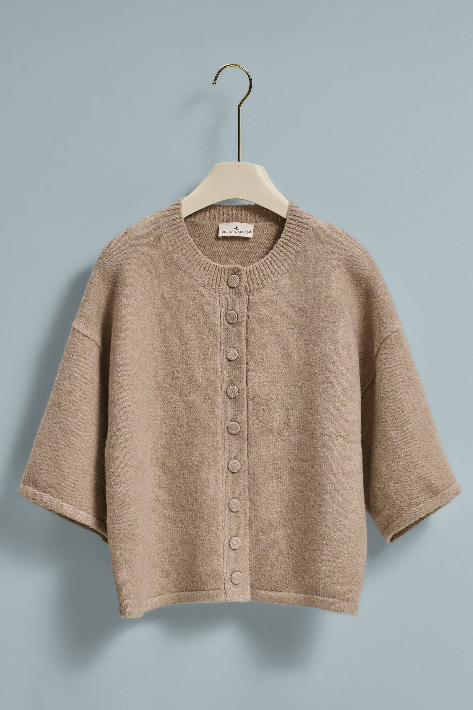 Cropped Knit Button-Front Cardigan Dropped Shoulder