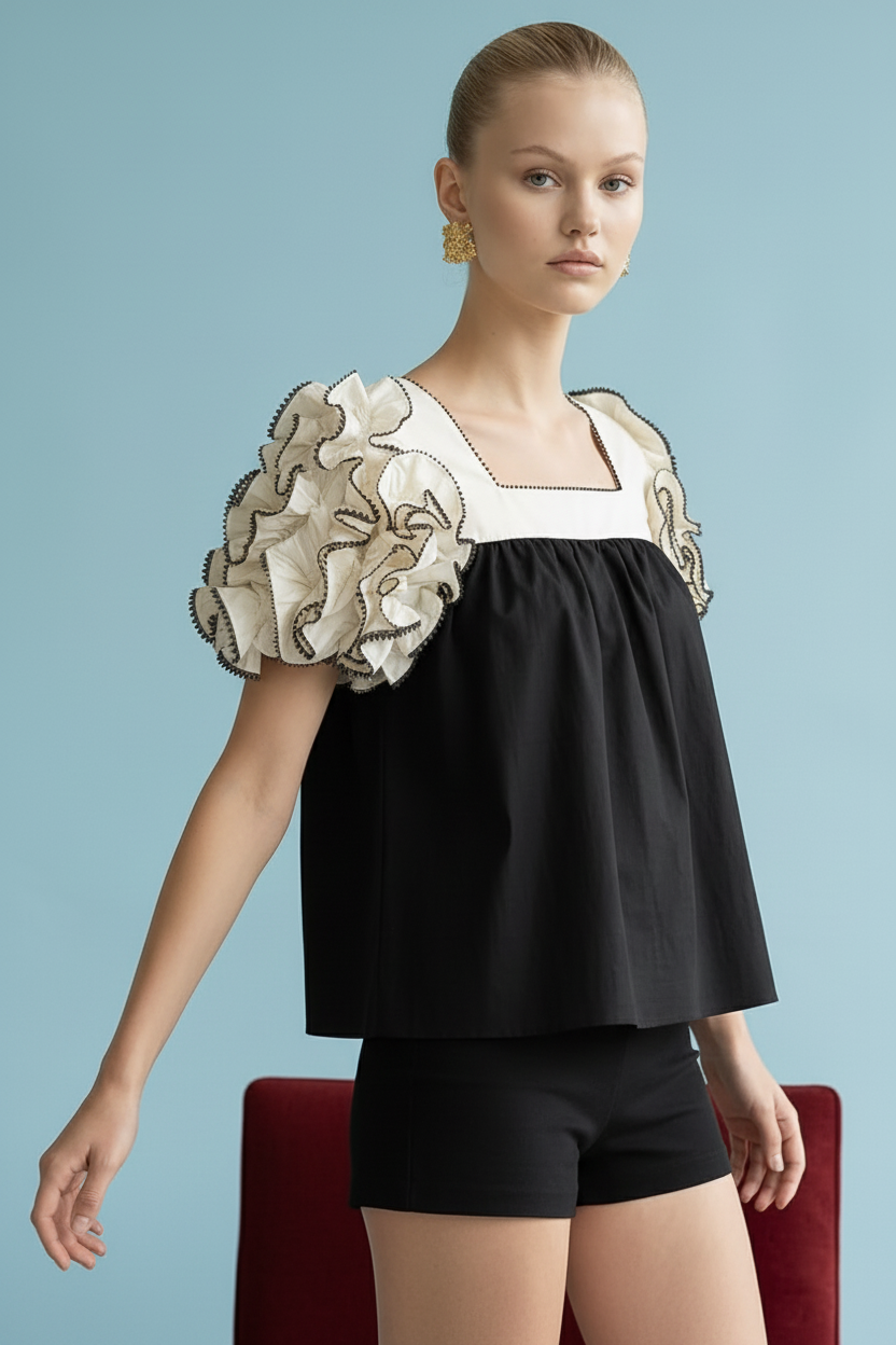 JOT1069 Statement Ruffle Sleeve Top