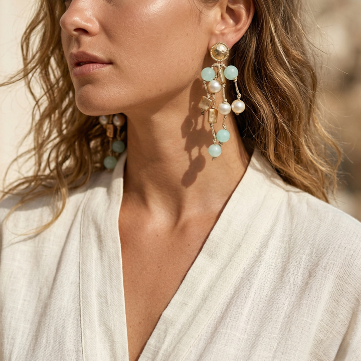 Coastal Beaded Pearl Earrings | Handmade Statement Jewelry