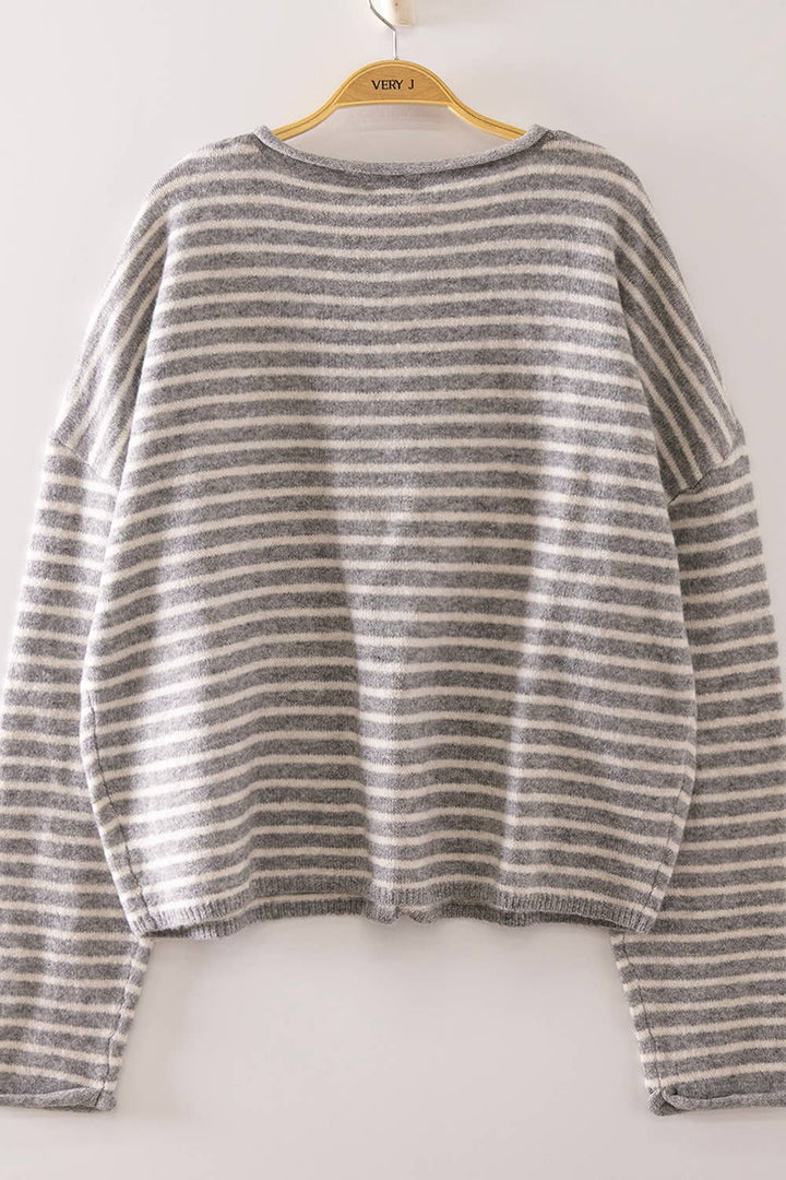 12W3666N-Button Down Stripe Sweater