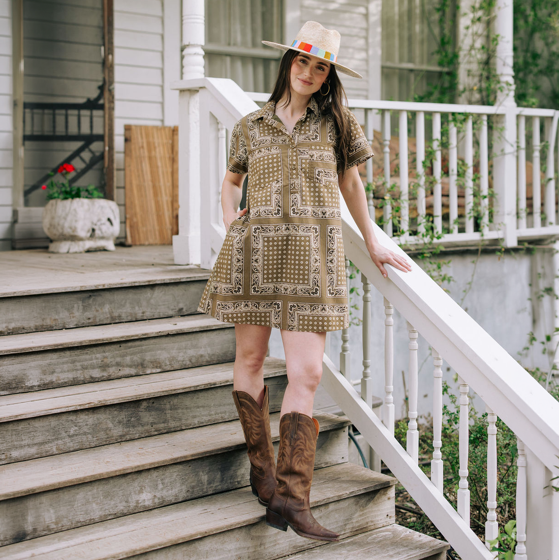 Olive Bandana Getaway Mini Dress