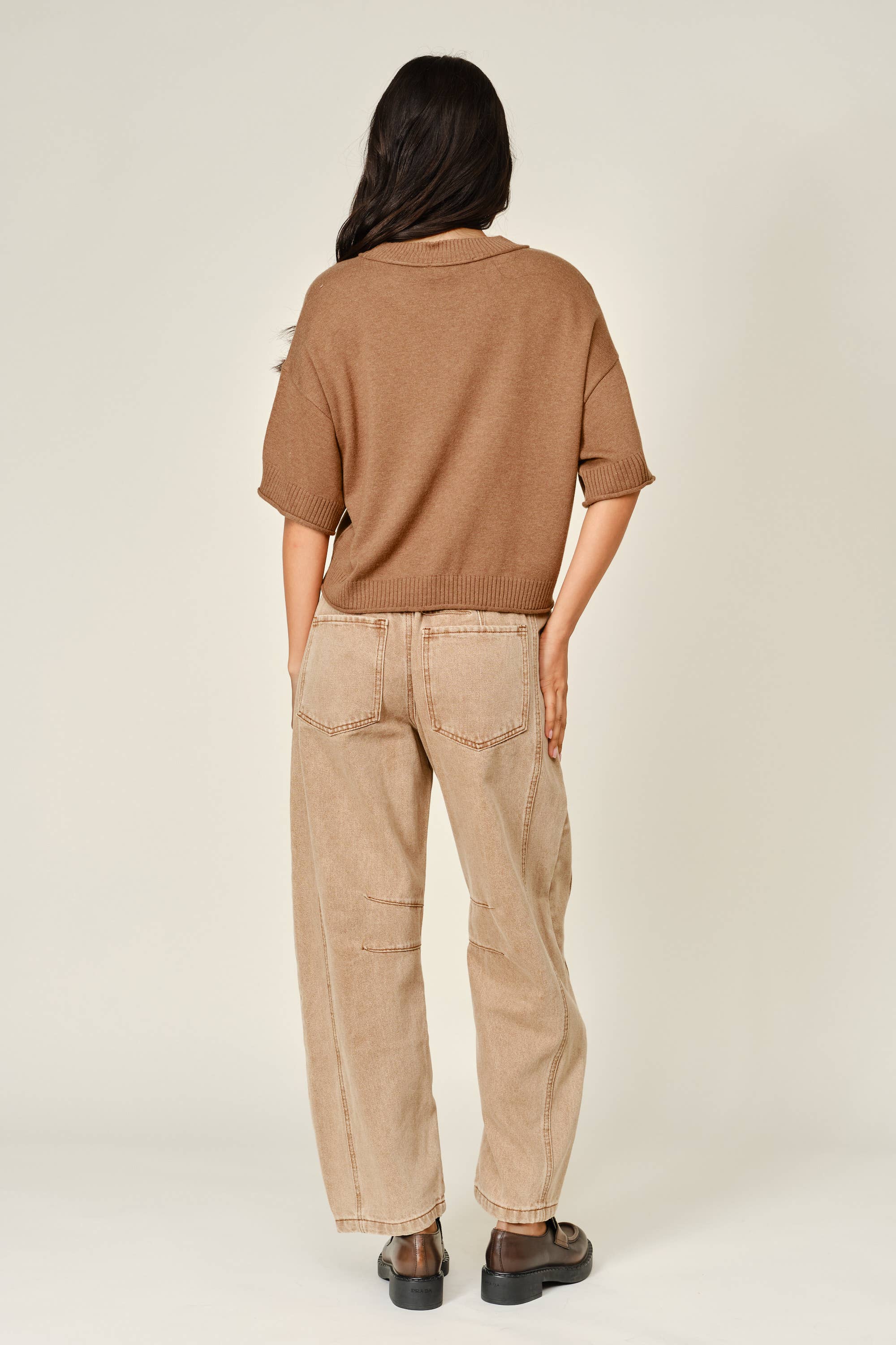 AJP5114 EMBROIDERED DETAIL COTTON BARREL PANTS