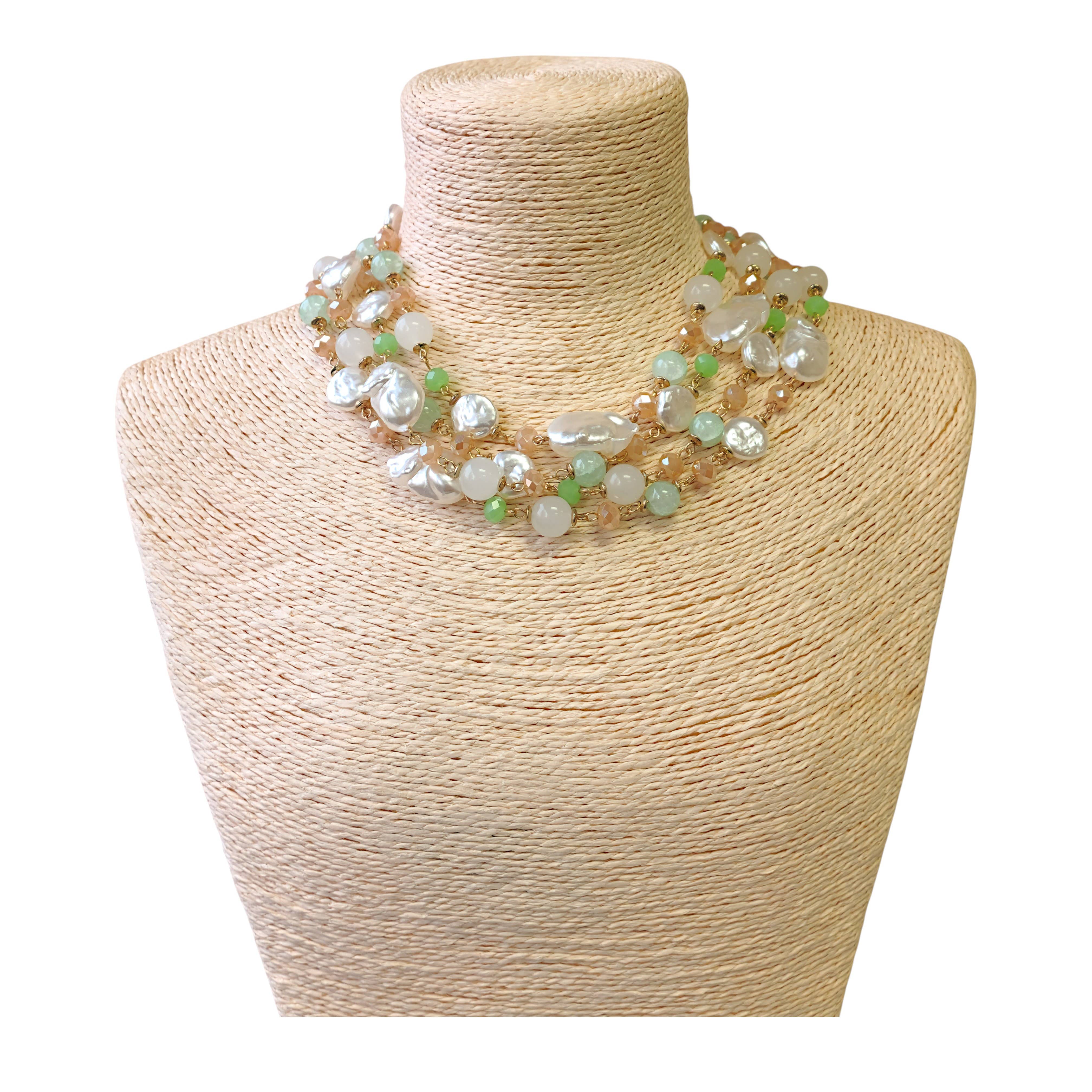 Pastel Beaded Pearl Collar | Handmade Statement Necklace