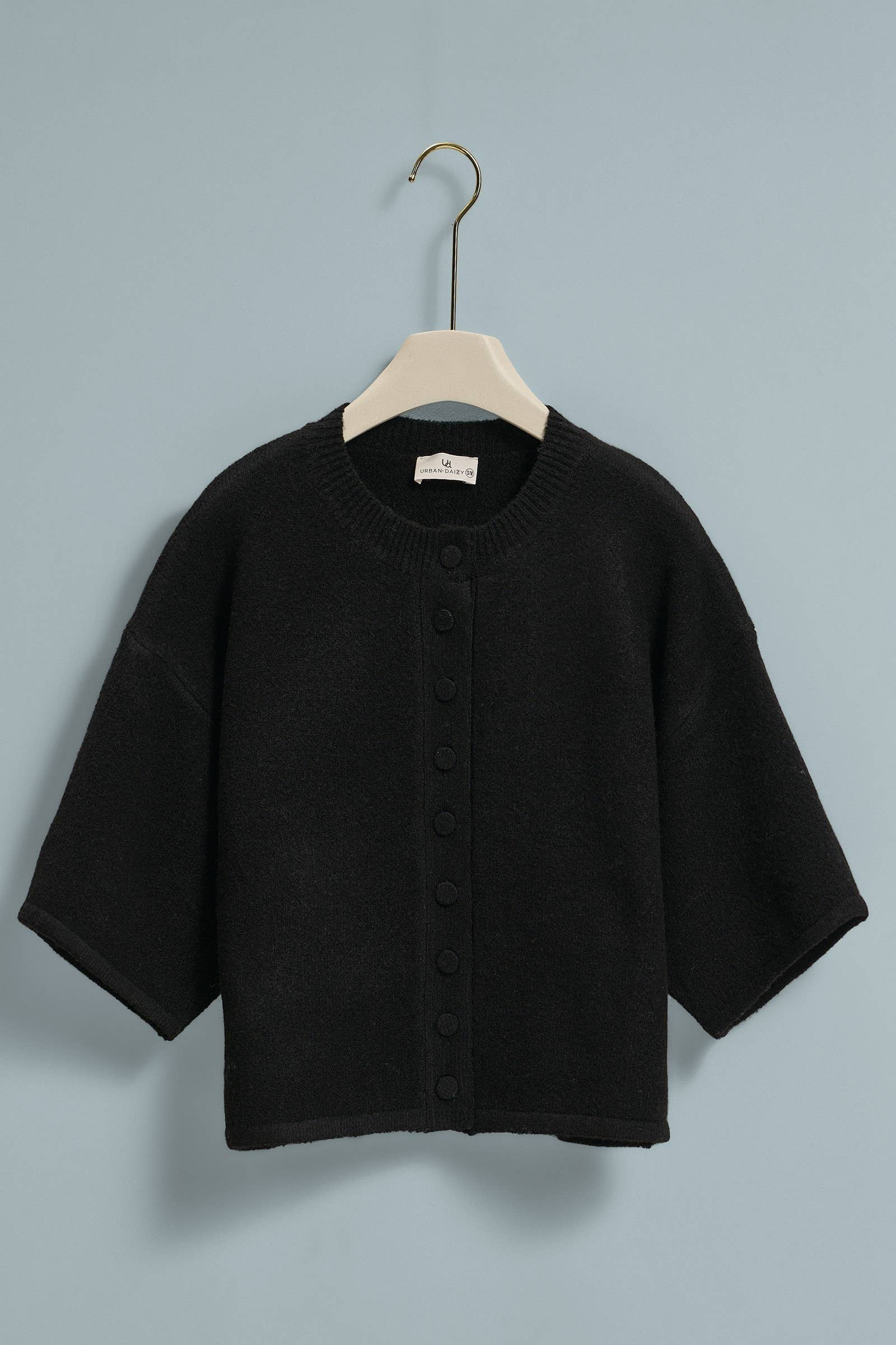 Cropped Knit Button-Front Cardigan Dropped Shoulder