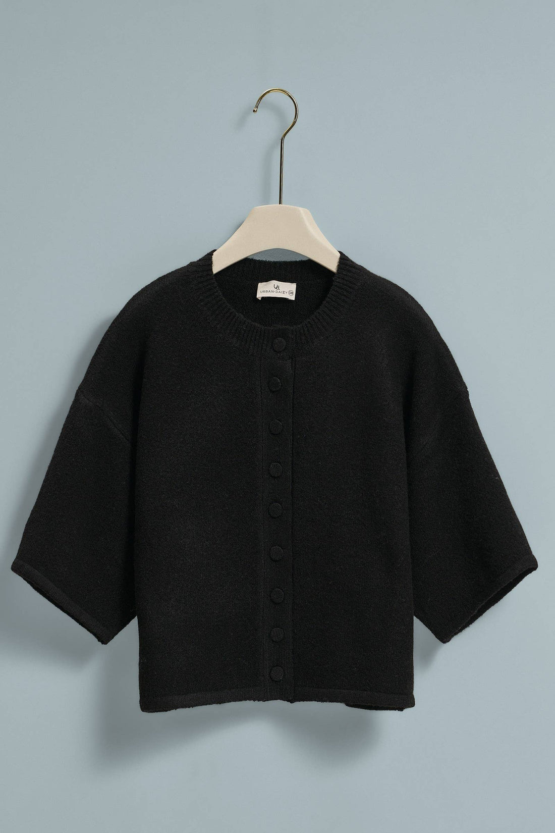 Cropped Knit Button-Front Cardigan Dropped Shoulder