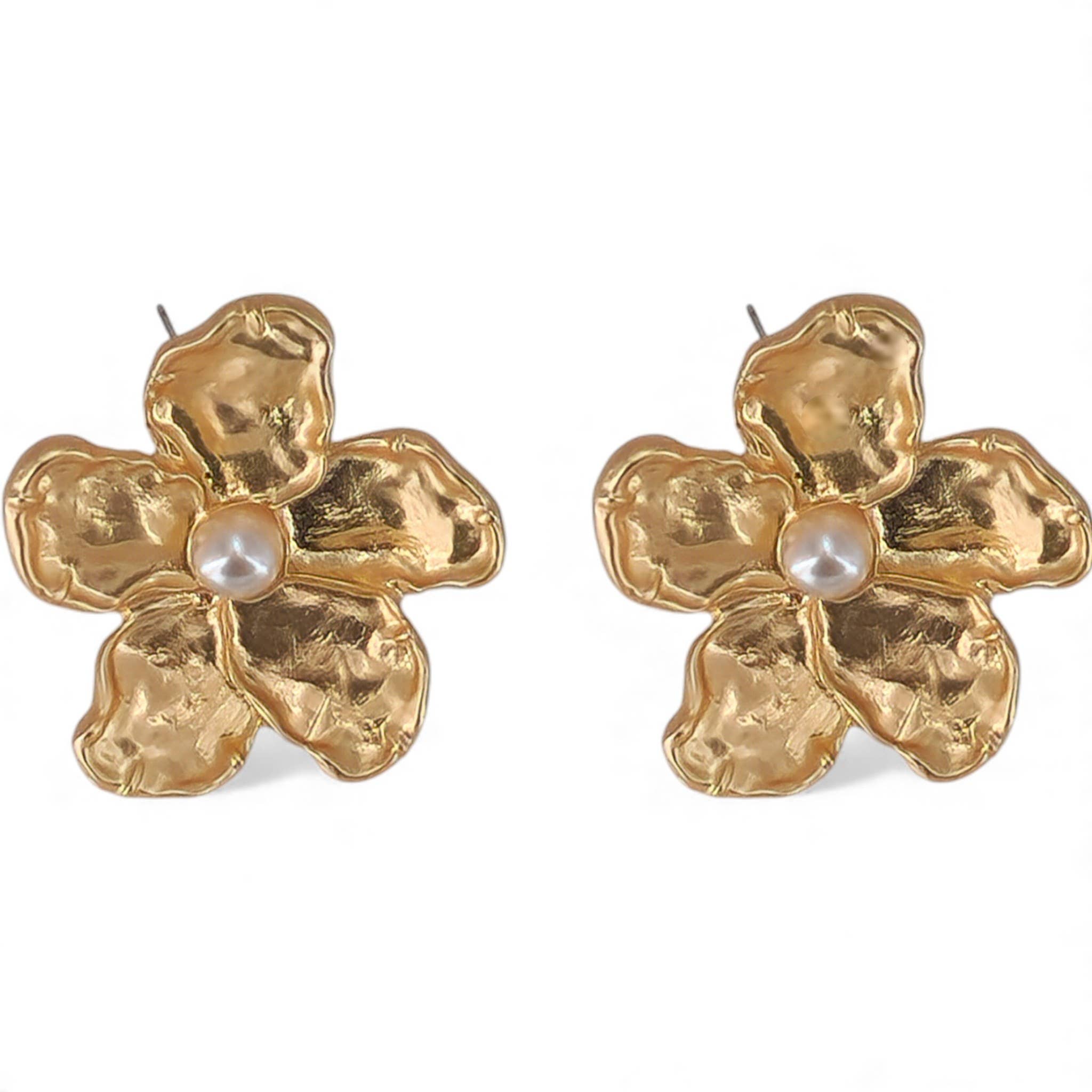 Golden Hibiscus Flower Statement Earrings | Handmade Jewelry