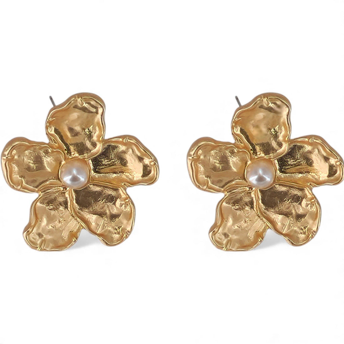 Golden Hibiscus Flower Statement Earrings | Handmade Jewelry