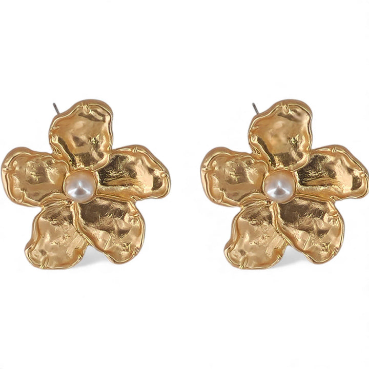 Golden Hibiscus Flower Statement Earrings | Handmade Jewelry