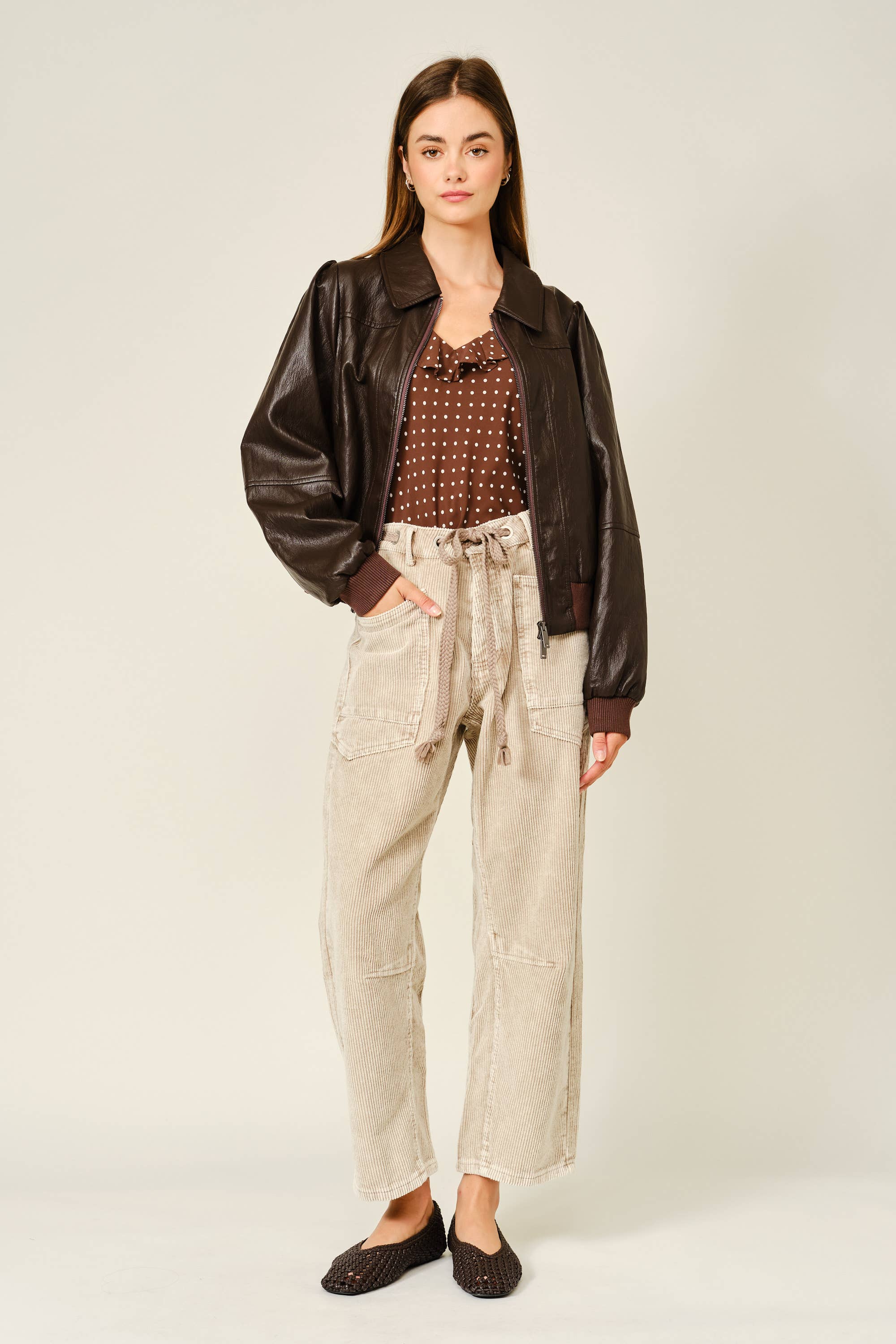 AJP5452 BARREL CORDUROY PANTS WITH EYELET WAIST