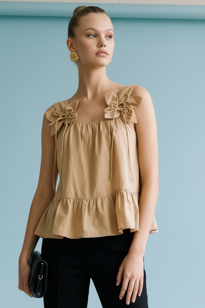 JOT1071 Floral Bow Accent Sleeveless Top