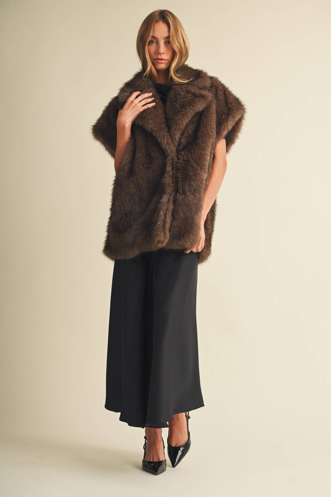 Statement Lapel Plush Faux Fur Vest