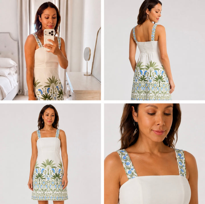 White & Green Palm Dress