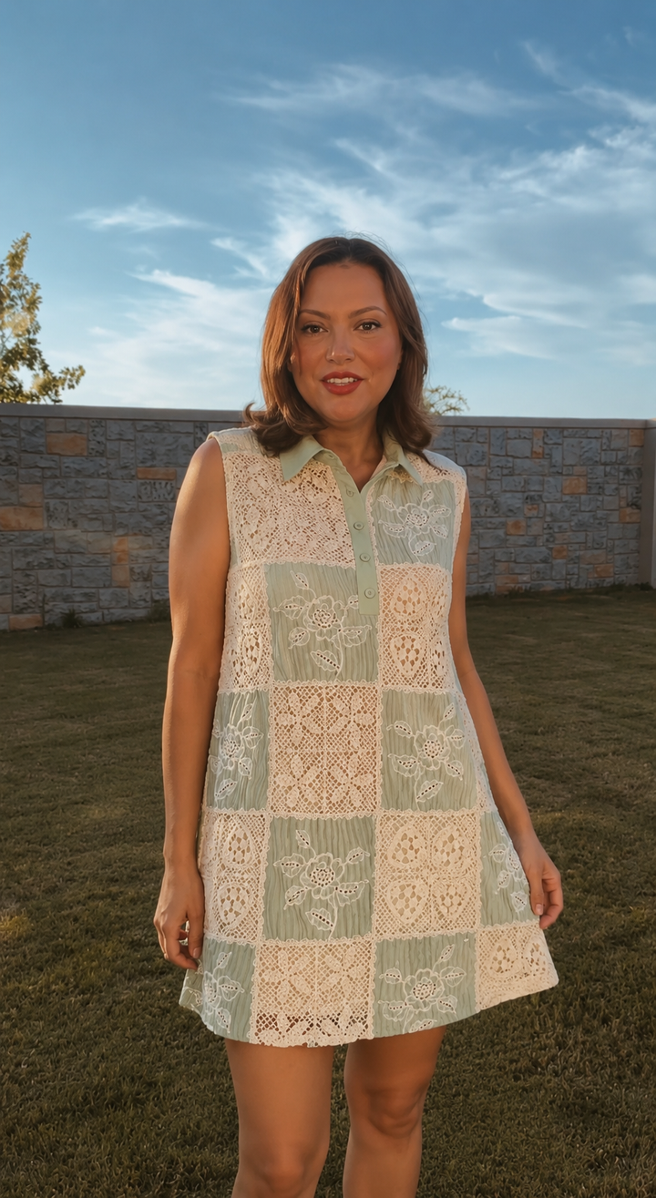 Patch Mint Green & White Dress