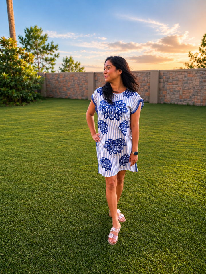 Blue Floral Coastal Mini Dress