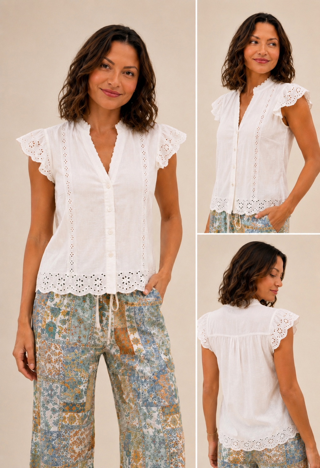 PATCHWORK PAISLEY PRINT WIDE LEG ROPE DRAWSTRING PANTS