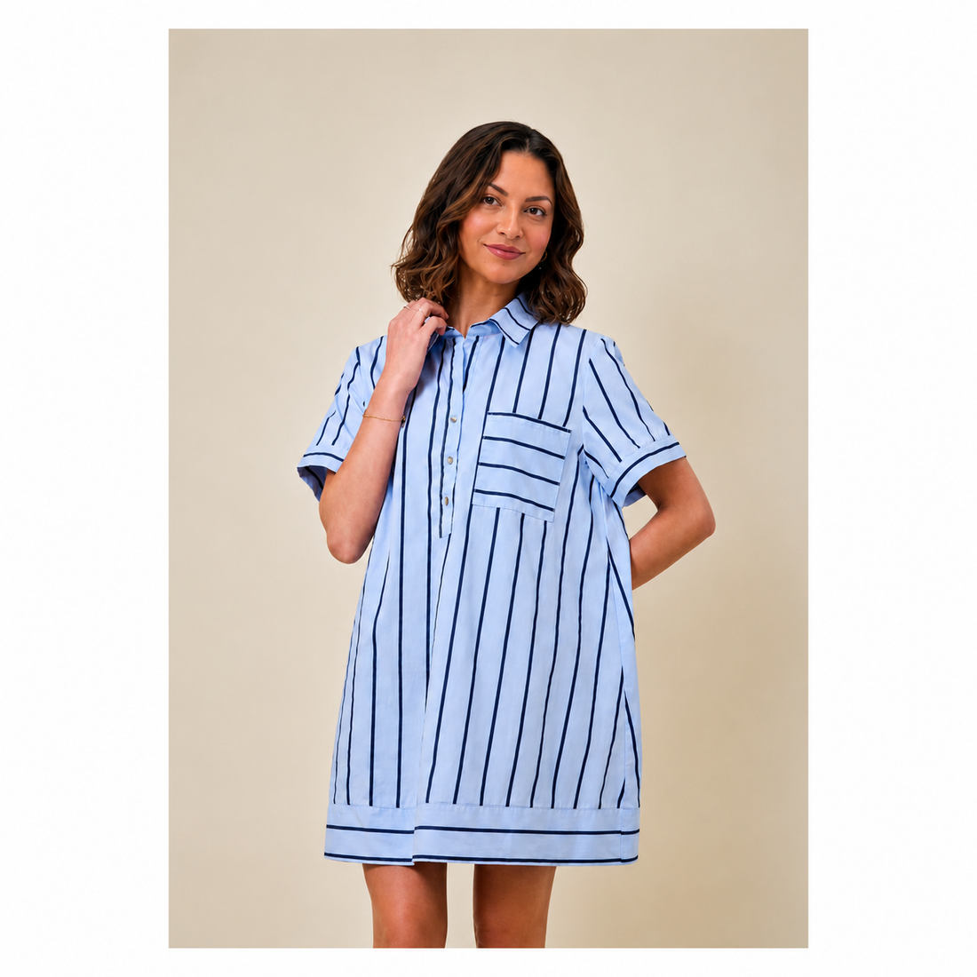Blue Striped A-Line Collared Dress