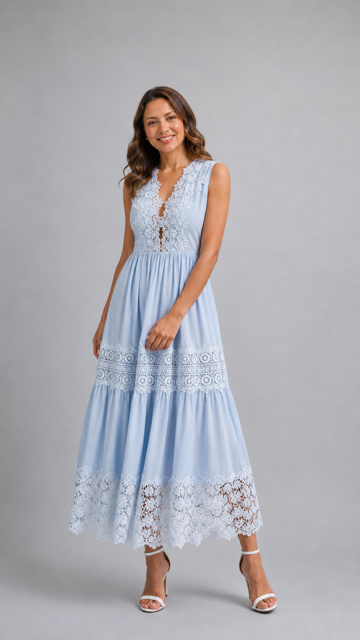 Baby Blue V Neckline Dress