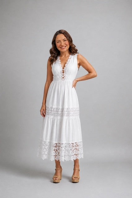White V Neckline Dress