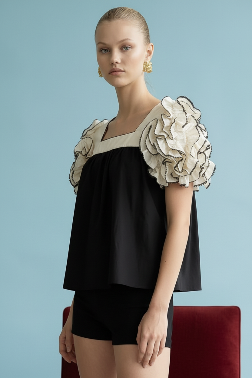 JOT1069 Statement Ruffle Sleeve Top
