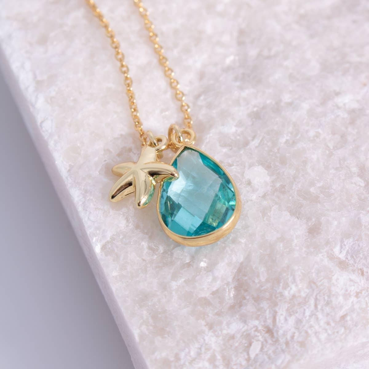 Starfish & Glass Teardrop Necklace