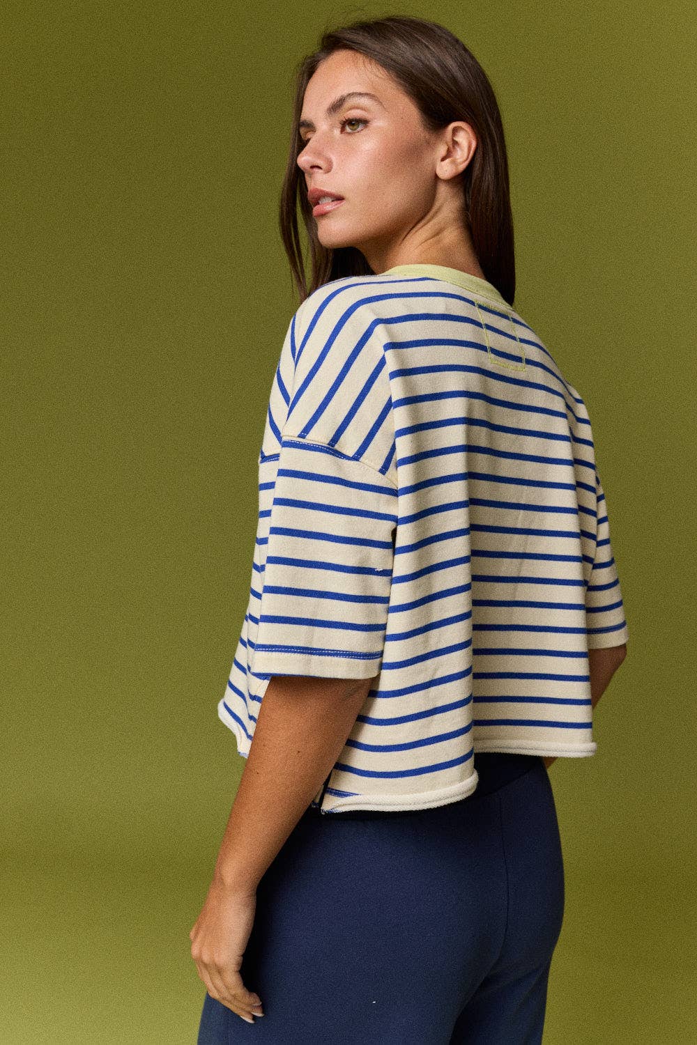 PT20081 Henley neck s/s stripe top
