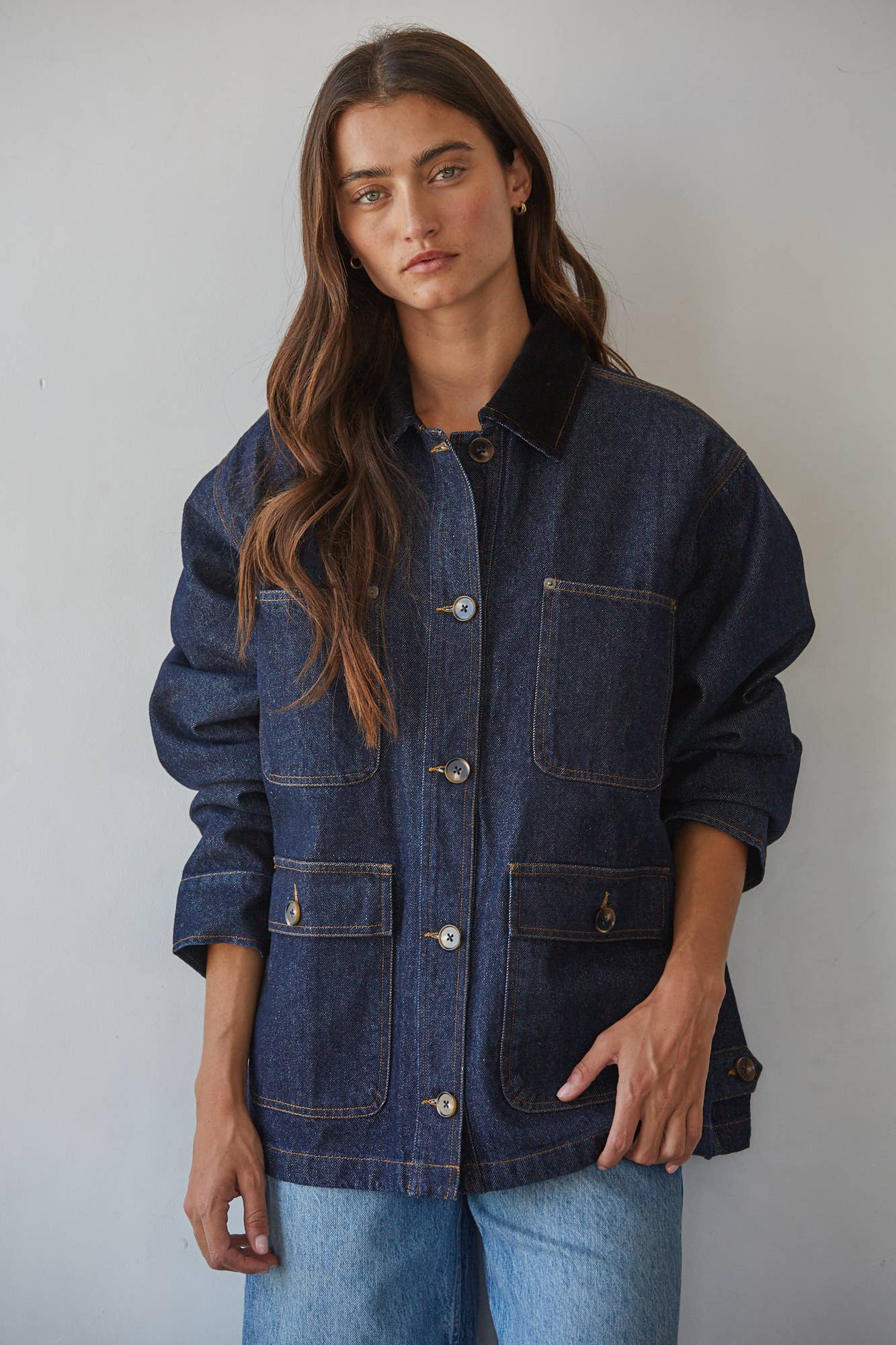 BD361 | Woven Denim Cotton Button Down Jacket - Barn Jacket