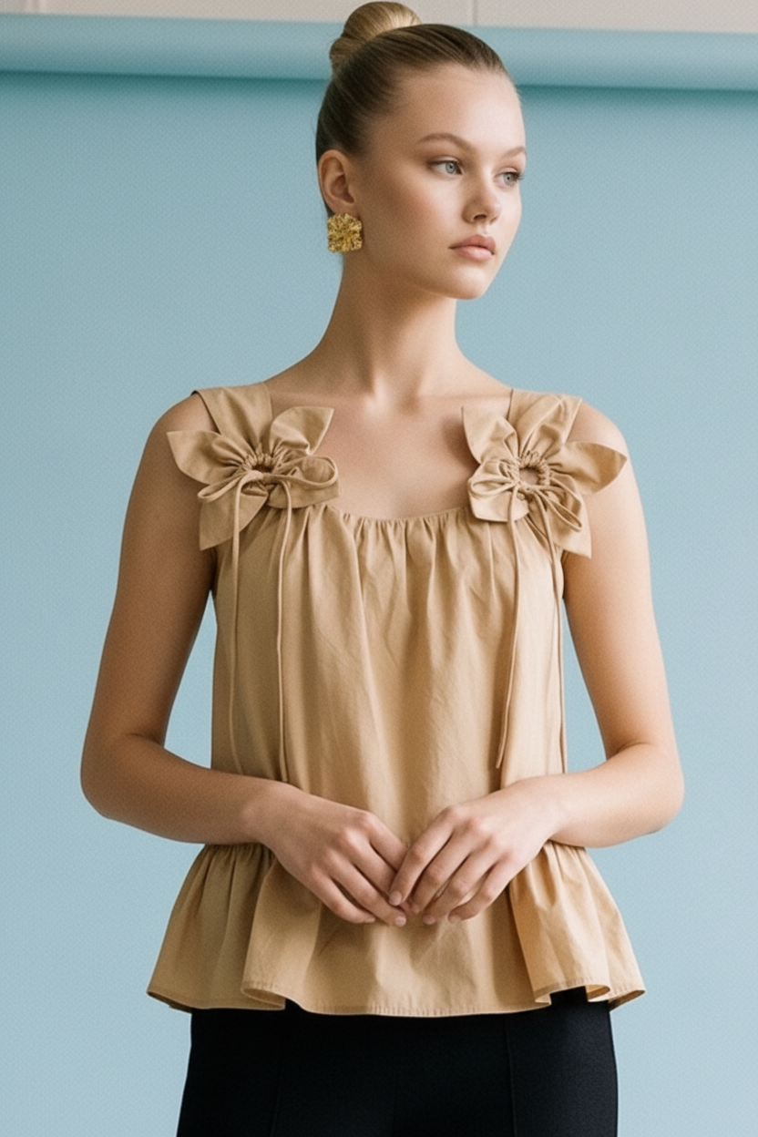 JOT1071 Floral Bow Accent Sleeveless Top
