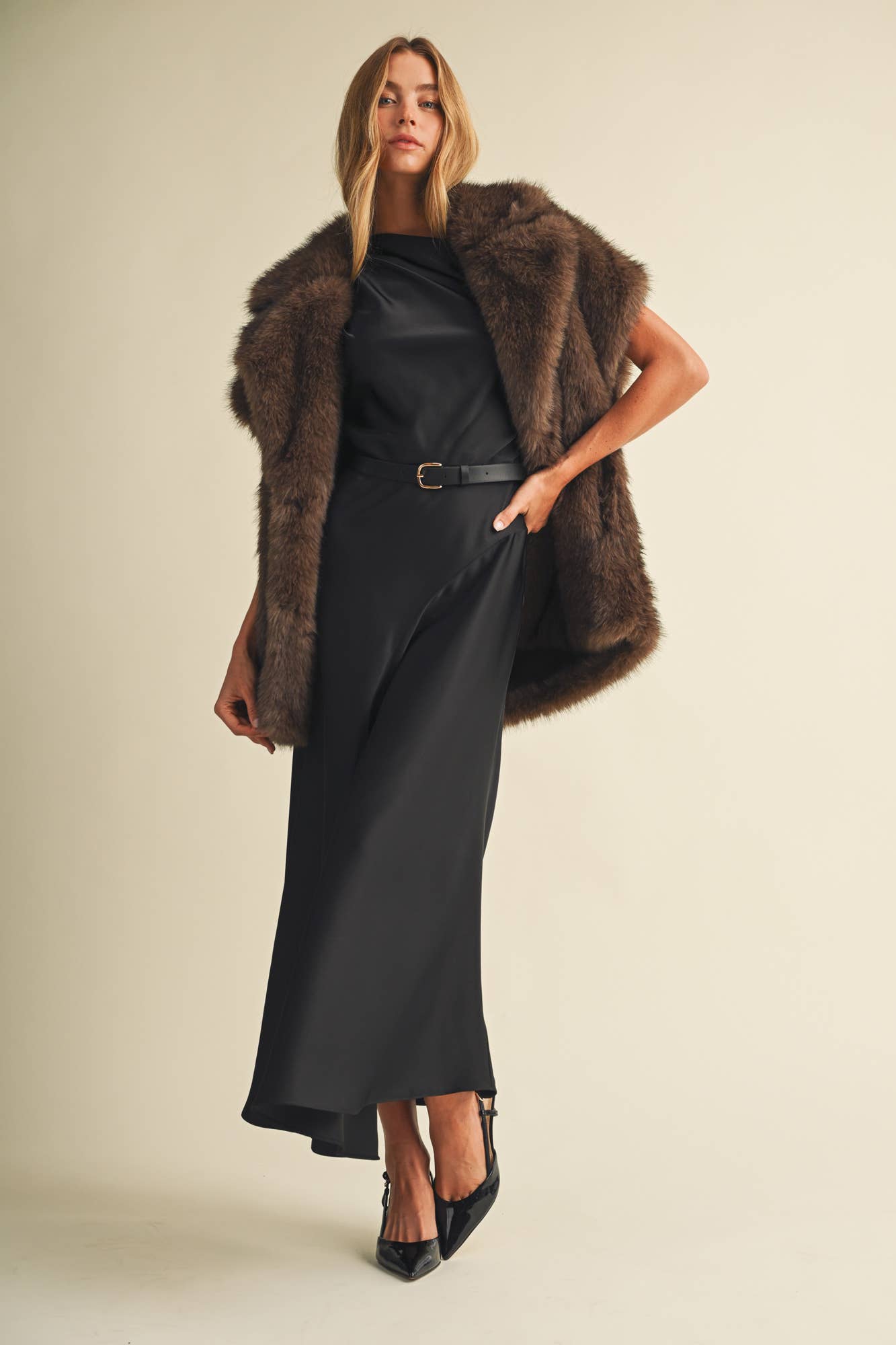 Statement Lapel Plush Faux Fur Vest