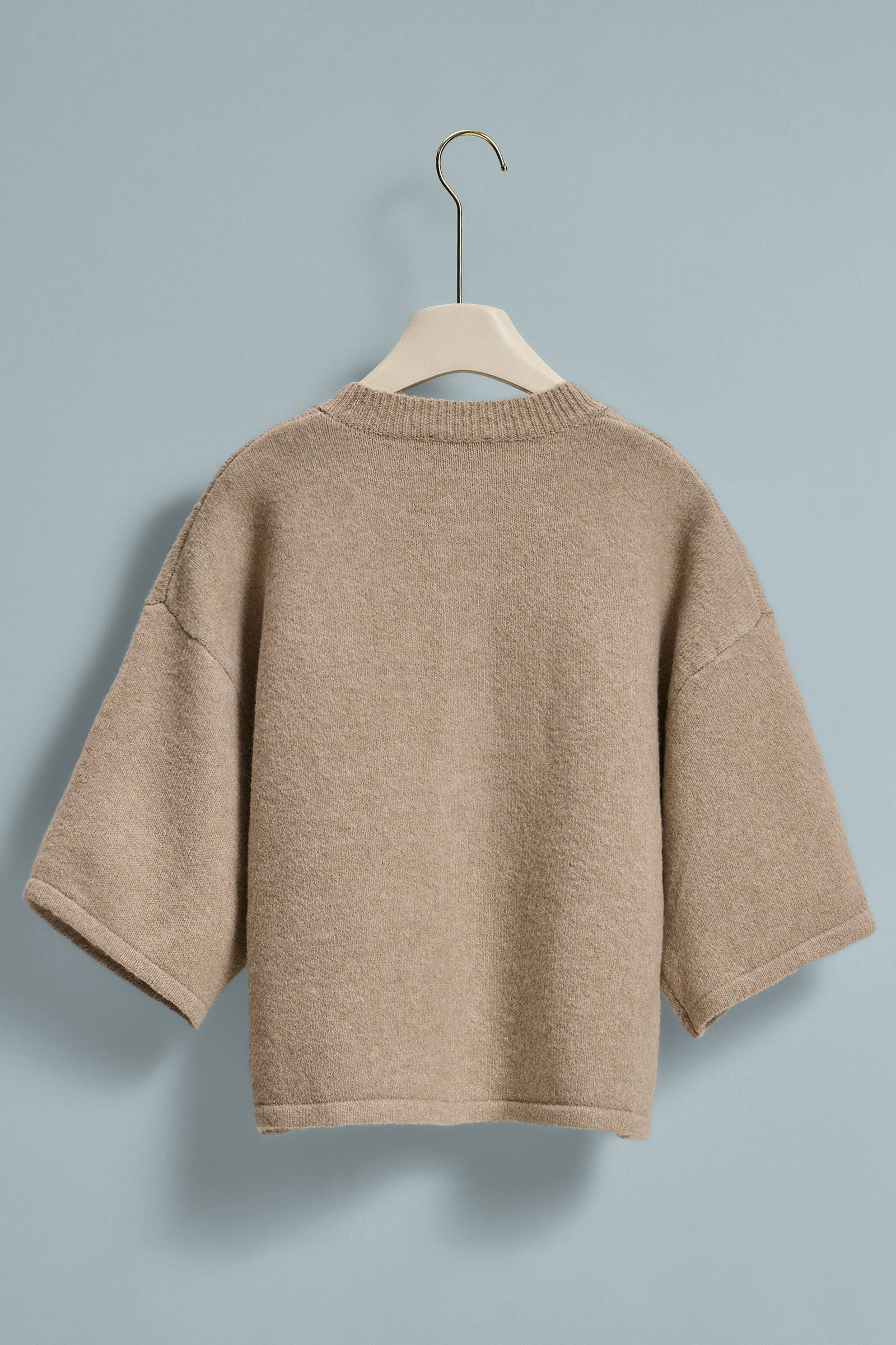 Cropped Knit Button-Front Cardigan Dropped Shoulder