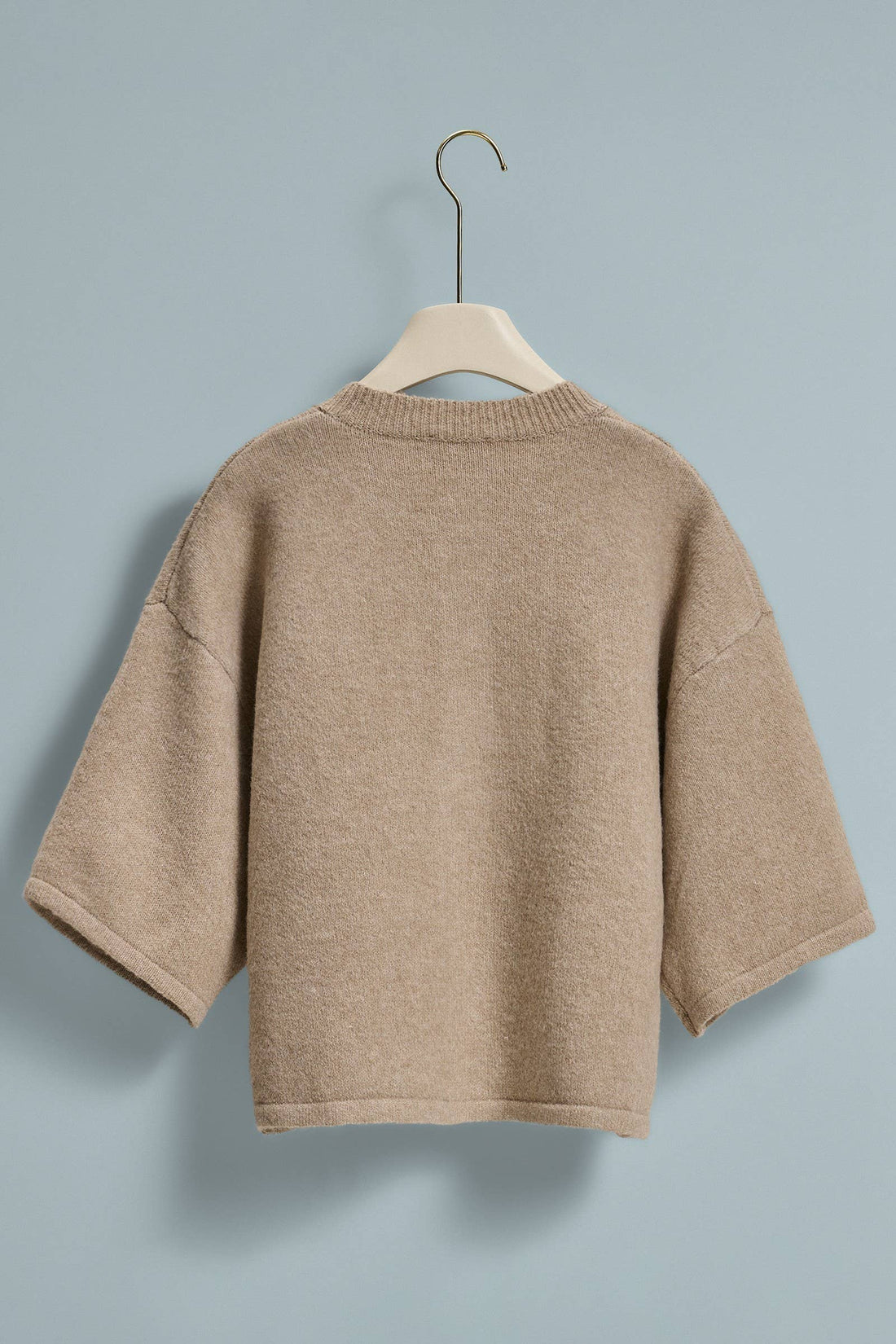 Cropped Knit Button-Front Cardigan Dropped Shoulder