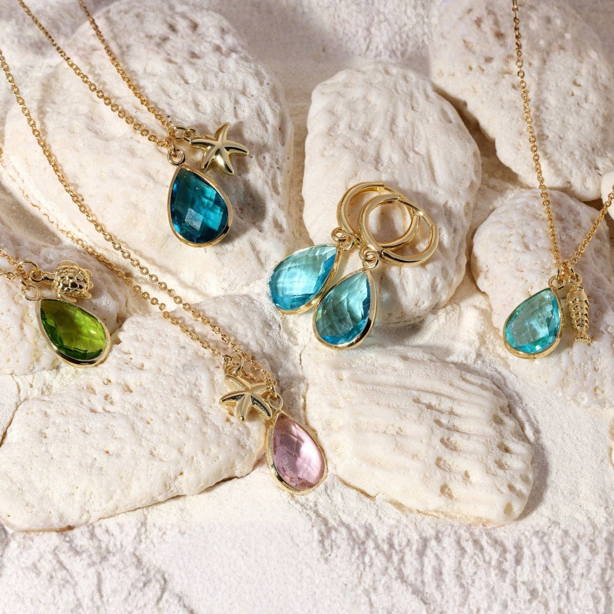 Starfish & Glass Teardrop Necklace