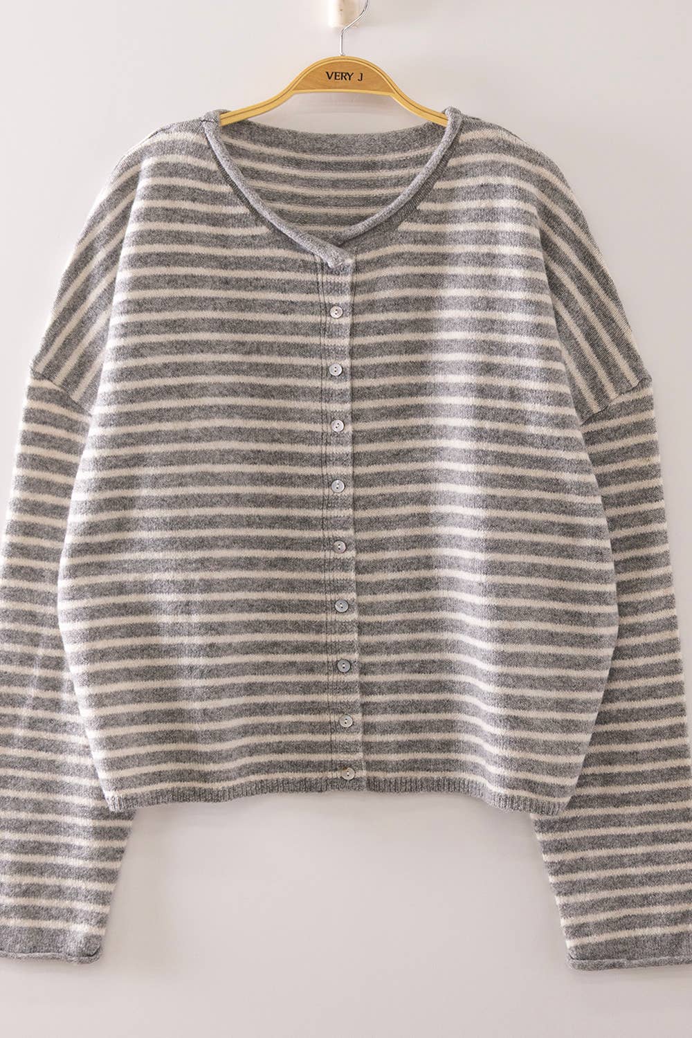 12W3666N-Button Down Stripe Sweater